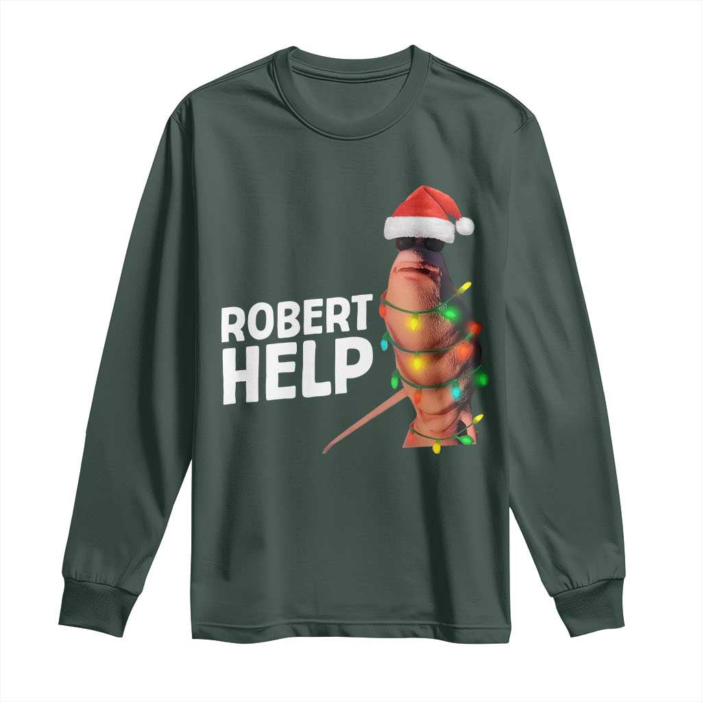 Marcus The Worm Christmas Long Sleeve Shirt Robert Help Internet Weirdcore Brainrot Humor TS10 Dark Forest Green Print Your Wear