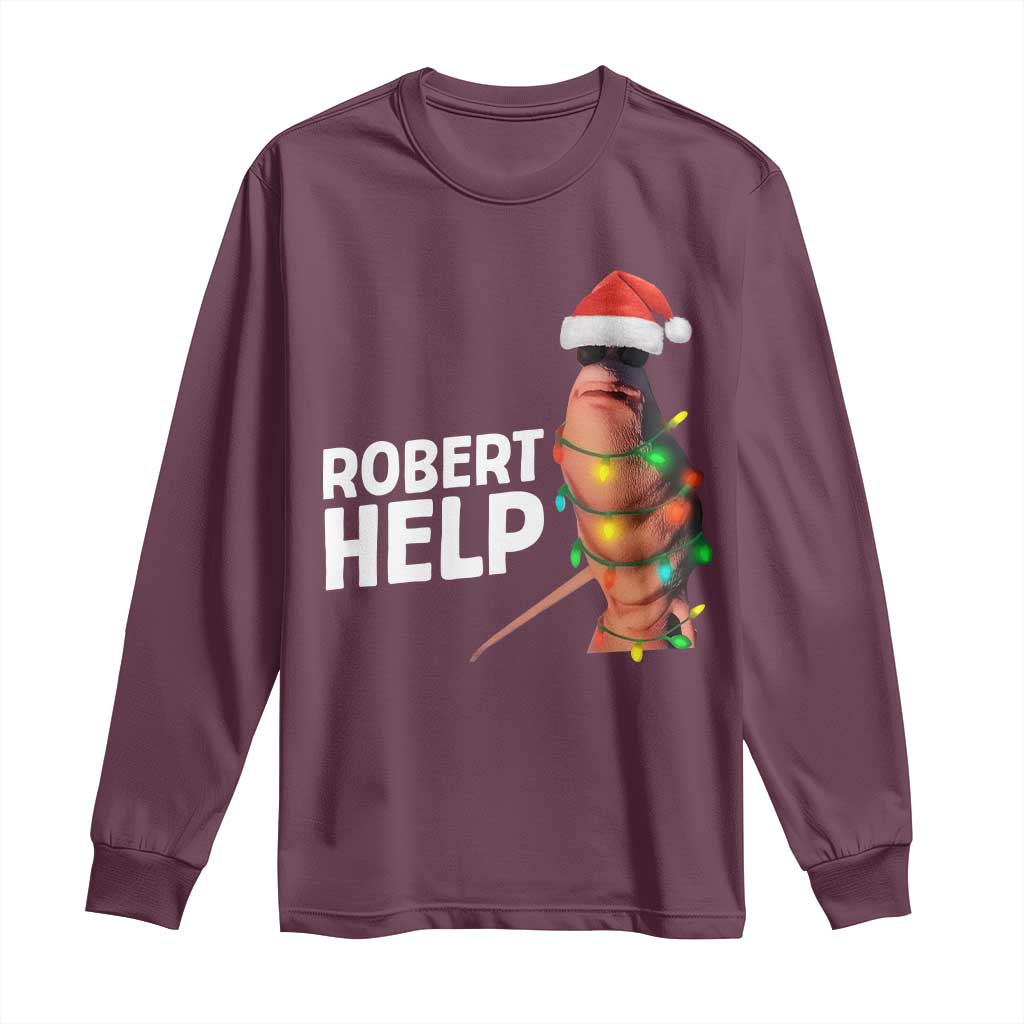 Marcus The Worm Christmas Long Sleeve Shirt Robert Help Internet Weirdcore Brainrot Humor TS10 Maroon Print Your Wear