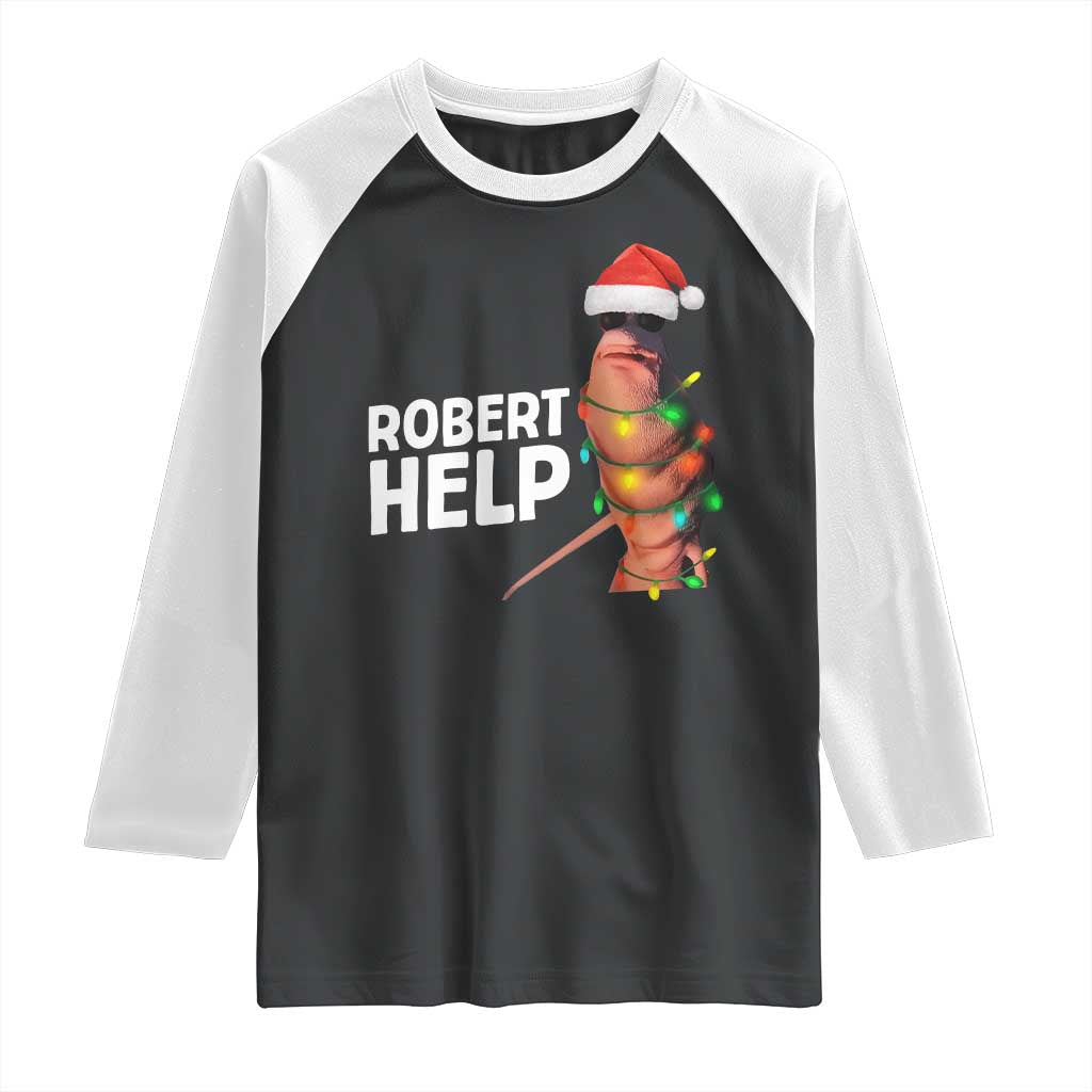 Marcus The Worm Christmas Raglan Shirt Robert Help Internet Weirdcore Brainrot Humor TS10 Black White Print Your Wear