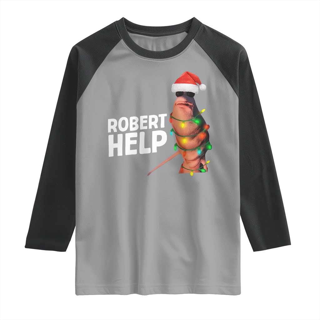 Marcus The Worm Christmas Raglan Shirt Robert Help Internet Weirdcore Brainrot Humor TS10 Sport Gray Black Print Your Wear