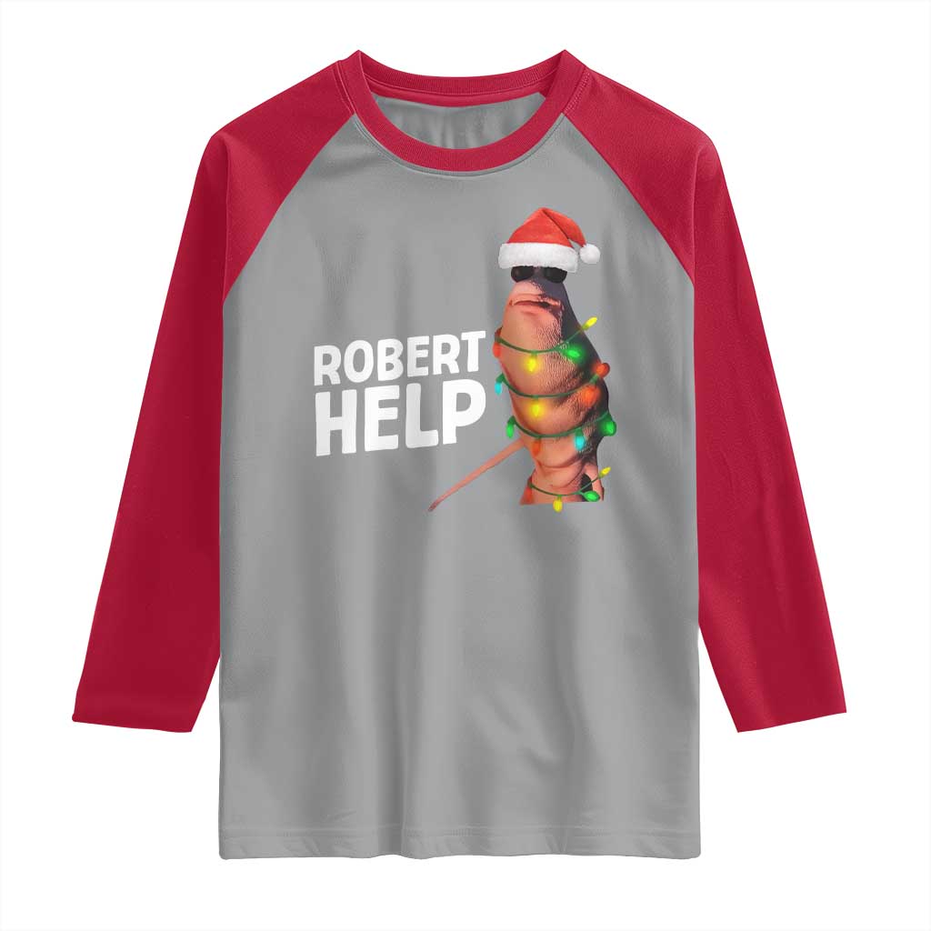 Marcus The Worm Christmas Raglan Shirt Robert Help Internet Weirdcore Brainrot Humor TS10 Sport Gray Red Print Your Wear