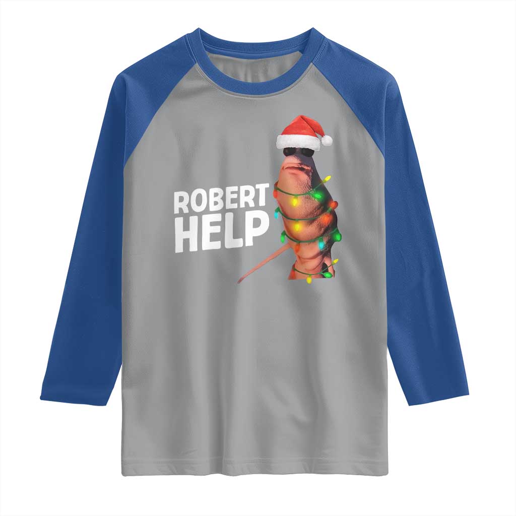 Marcus The Worm Christmas Raglan Shirt Robert Help Internet Weirdcore Brainrot Humor TS10 Sport Gray Royal Print Your Wear