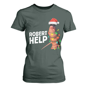 Marcus The Worm Christmas T Shirt For Women Robert Help Internet Weirdcore Brainrot Humor TS10 Dark Forest Green Print Your Wear