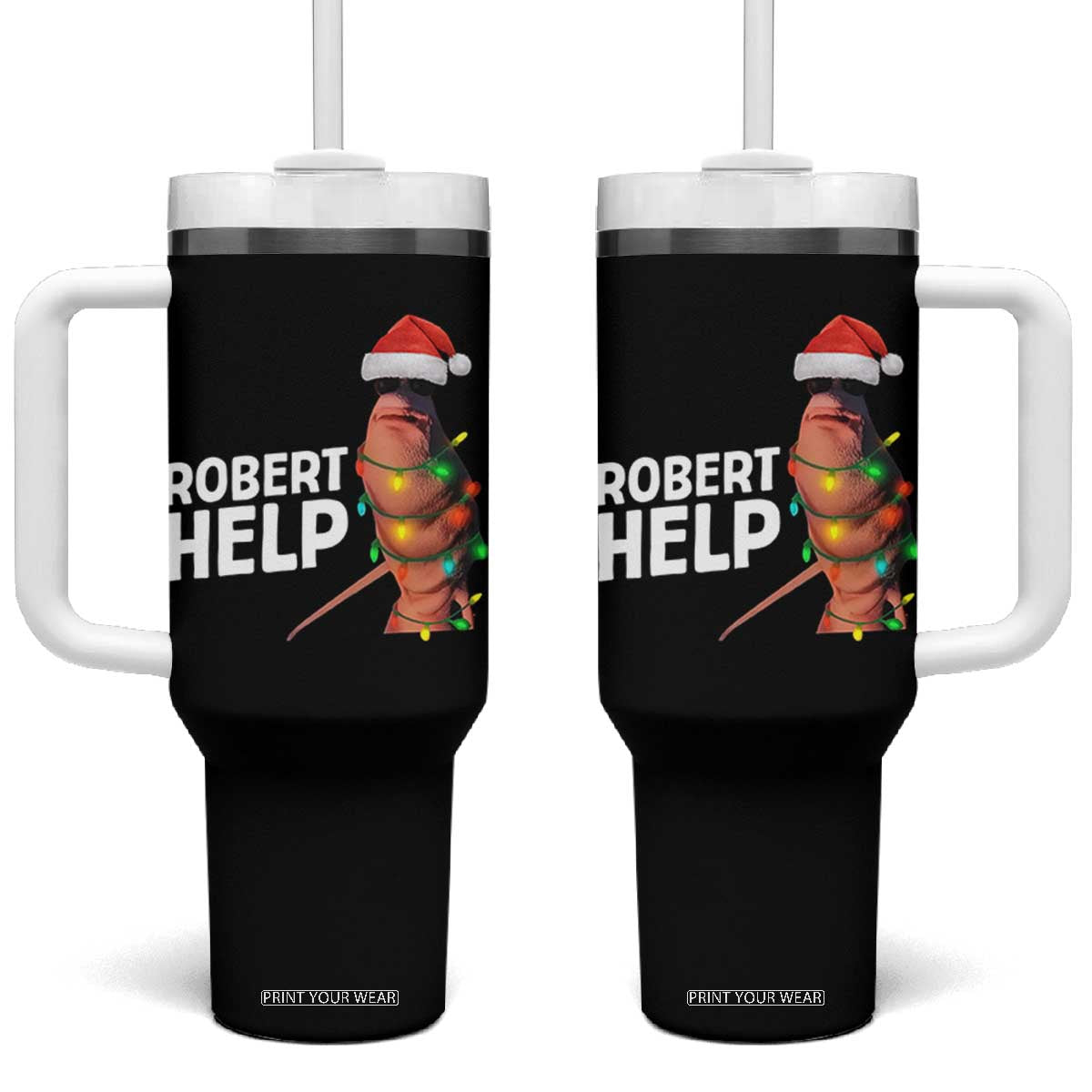 Marcus The Worm Christmas Tumbler With Handle Robert Help Internet Weirdcore Brainrot Humor TS10 One Size: 40 oz Black Print Your Wear