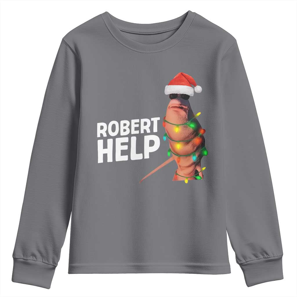 Marcus The Worm Christmas Youth Sweatshirt Robert Help Internet Weirdcore Brainrot Humor TS10 Charcoal Print Your Wear