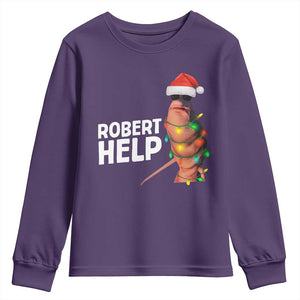 Marcus The Worm Christmas Youth Sweatshirt Robert Help Internet Weirdcore Brainrot Humor TS10 Purple Print Your Wear