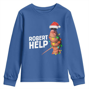 Marcus The Worm Christmas Youth Sweatshirt Robert Help Internet Weirdcore Brainrot Humor TS10 Royal Blue Print Your Wear