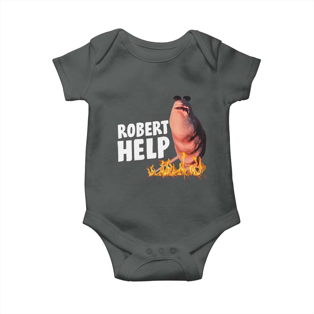 Marcus The Worm Baby Onesie Funny Brainrot Meme Robert Help TS10 Dark Heather Print Your Wear