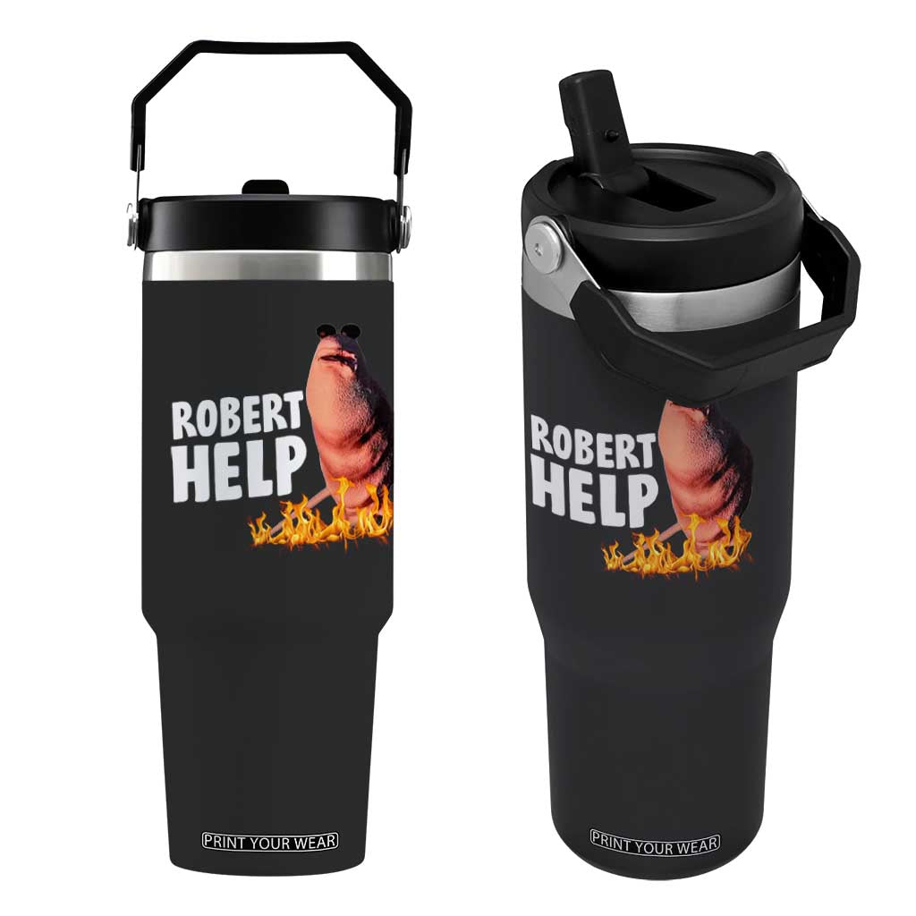 Marcus The Worm Flip Straw Tumbler Funny Brainrot Meme Robert Help TS10 One Size: 30 oz Black Print Your Wear