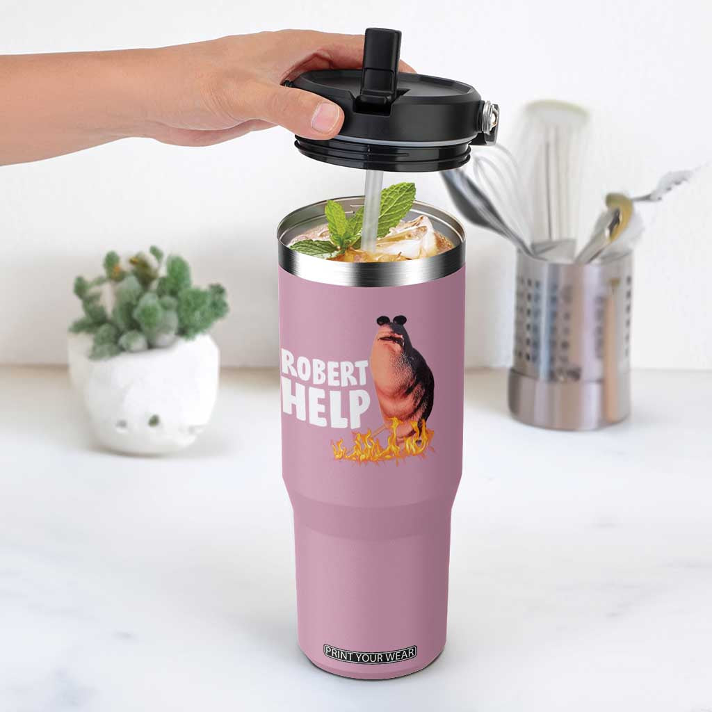 Marcus The Worm Flip Straw Tumbler Funny Brainrot Meme Robert Help TS10 One Size: 30 oz Light Pink Print Your Wear
