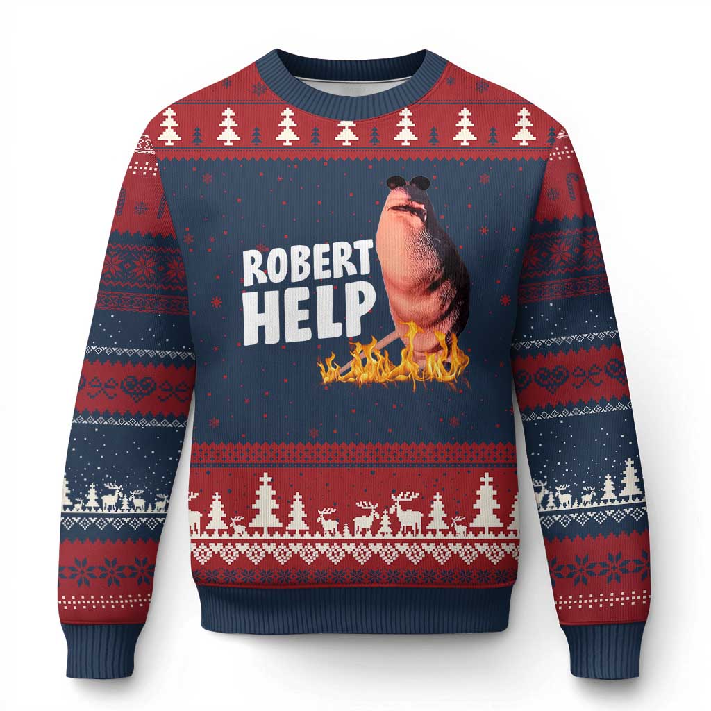 Marcus The Worm Ugly Christmas Sweater Funny Brainrot Meme Robert Help TS10 Navy Red Print Your Wear