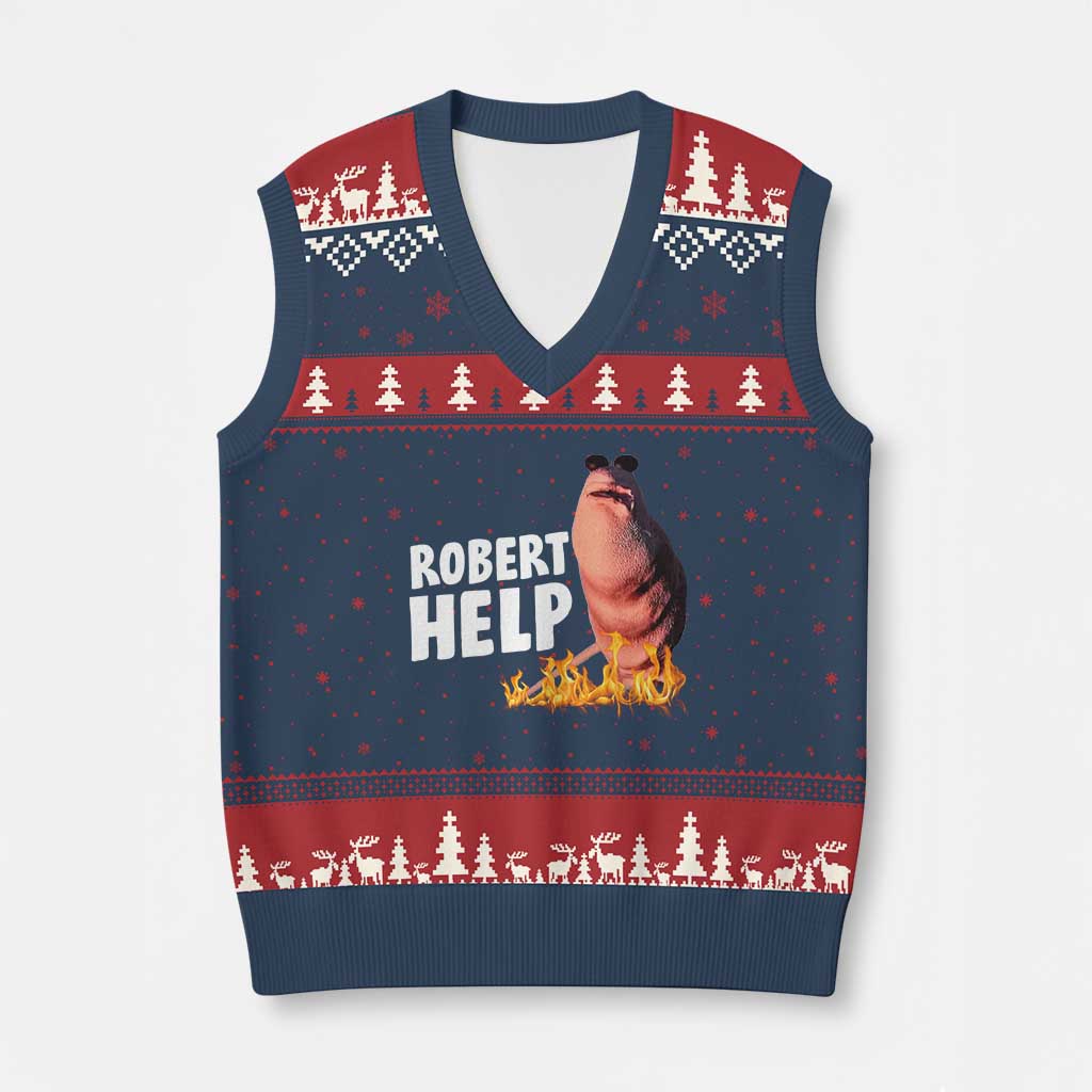 Marcus The Worm V-Neck Knit Sweater Vest Funny Brainrot Meme Robert Help TS10 Navy Red Print Your Wear