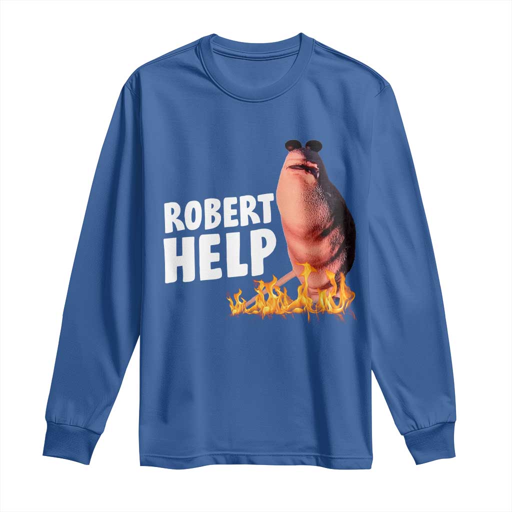 Marcus The Worm Long Sleeve Shirt Funny Brainrot Meme Robert Help TS10 Royal Blue Print Your Wear