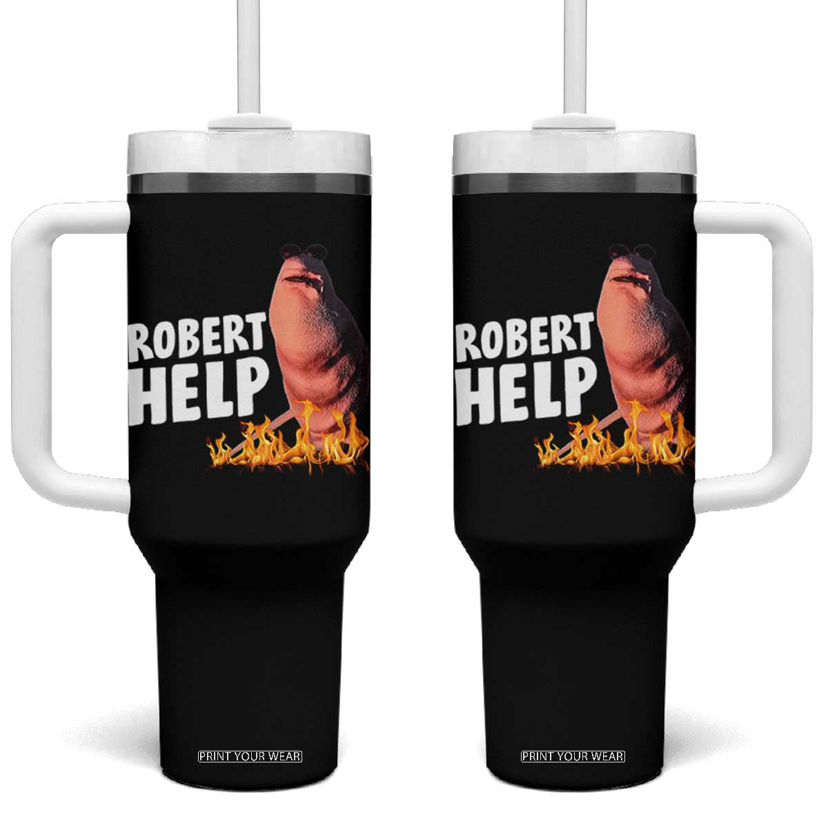 Marcus The Worm Tumbler With Handle Funny Brainrot Meme Robert Help TS10 One Size: 40 oz Black Print Your Wear