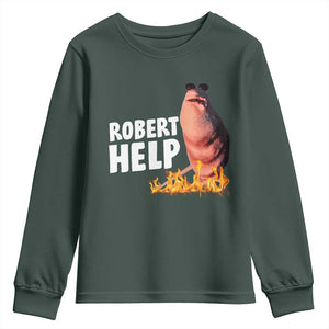 Marcus The Worm Youth Sweatshirt Funny Brainrot Meme Robert Help TS10 Dark Forest Green Print Your Wear