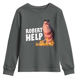 Marcus The Worm Youth Sweatshirt Funny Brainrot Meme Robert Help TS10 Dark Heather Print Your Wear