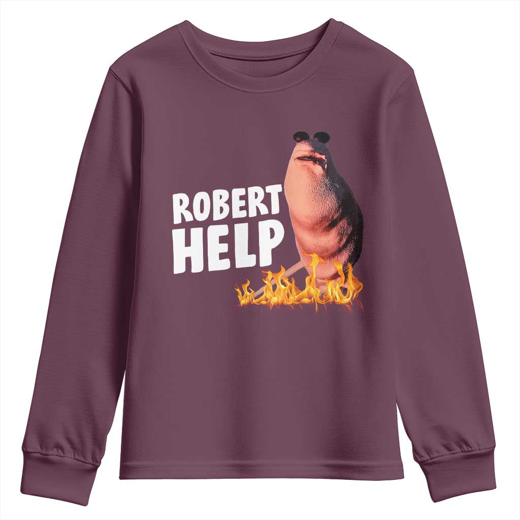 Marcus The Worm Youth Sweatshirt Funny Brainrot Meme Robert Help TS10 Maroon Print Your Wear