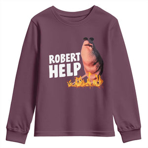 Marcus The Worm Youth Sweatshirt Funny Brainrot Meme Robert Help TS10 Maroon Print Your Wear