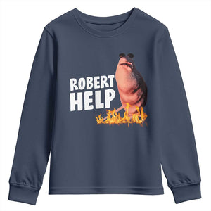 Marcus The Worm Youth Sweatshirt Funny Brainrot Meme Robert Help TS10 Navy Print Your Wear