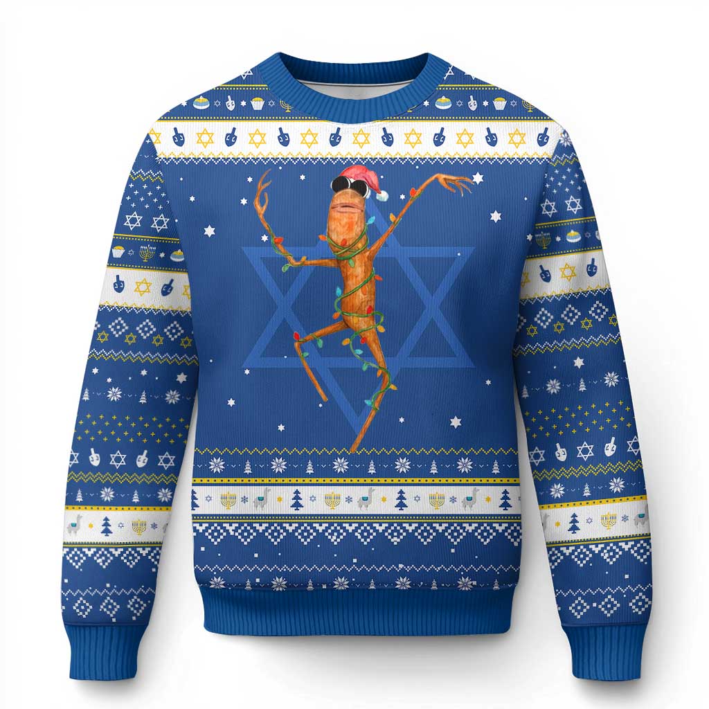 Marcus The Worm Christmas Hanukkah Ugly Sweater Internet Weirdcore Brainrot Humor TS10 Blue White Print Your Wear