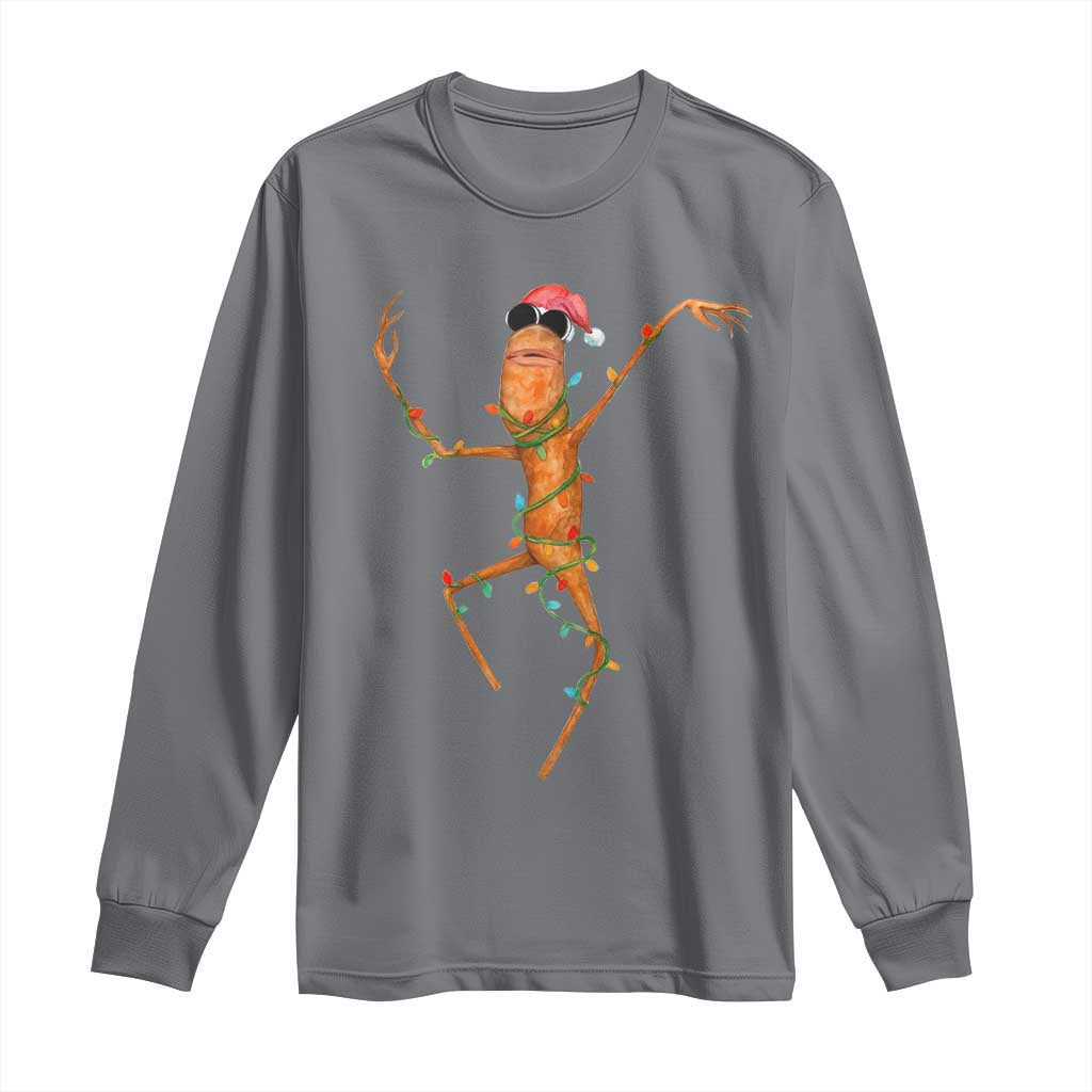 Marcus The Worm Christmas Long Sleeve Shirt Internet Weirdcore Brainrot Humor TS10 Charcoal Print Your Wear