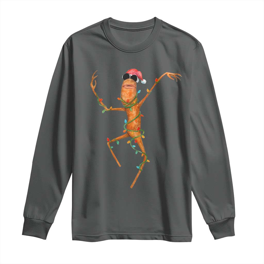 Marcus The Worm Christmas Long Sleeve Shirt Internet Weirdcore Brainrot Humor TS10 Dark Heather Print Your Wear