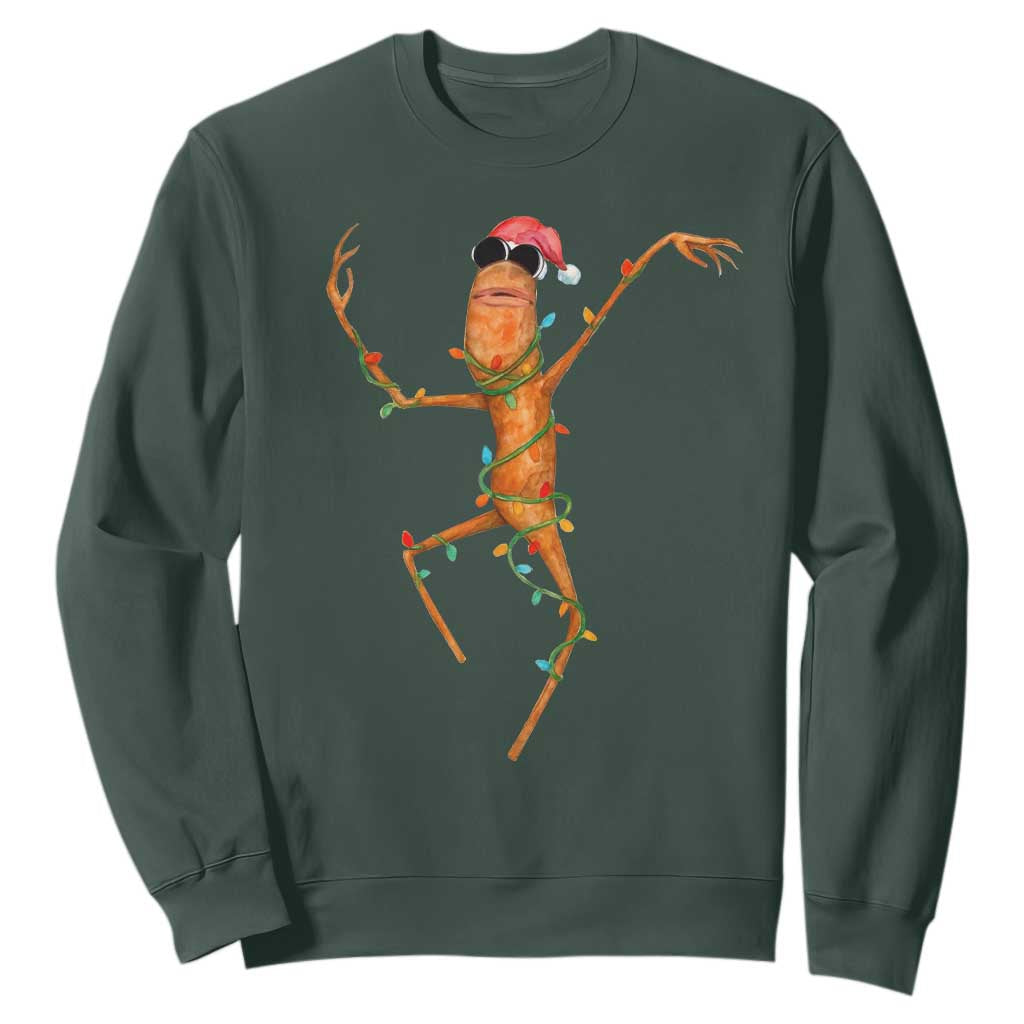 Marcus The Worm Christmas Sweatshirt Internet Weirdcore Brainrot Humor TS10 Dark Forest Green Print Your Wear
