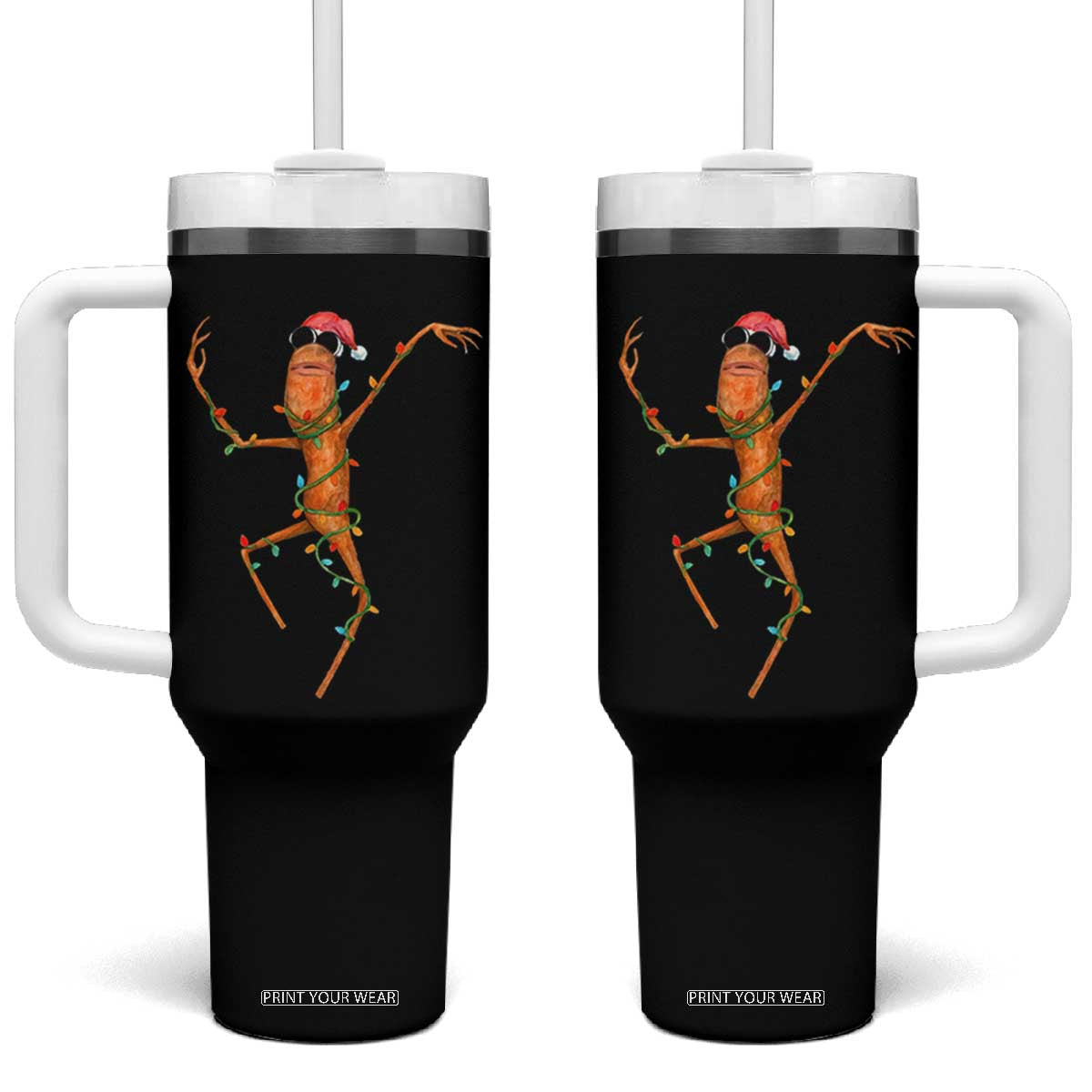Marcus The Worm Christmas Tumbler With Handle Internet Weirdcore Brainrot Humor TS10 One Size: 40 oz Black Print Your Wear