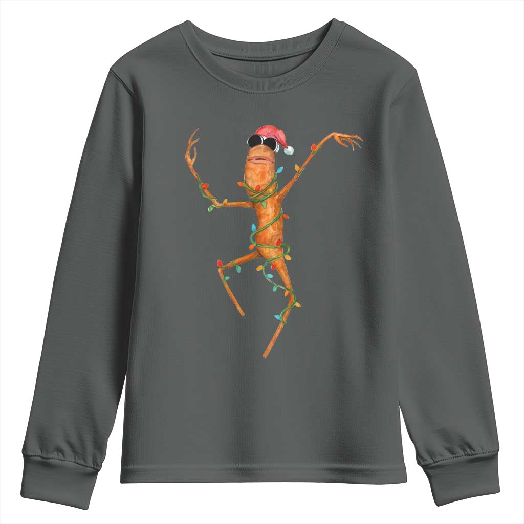 Marcus The Worm Christmas Youth Sweatshirt Internet Weirdcore Brainrot Humor TS10 Dark Heather Print Your Wear