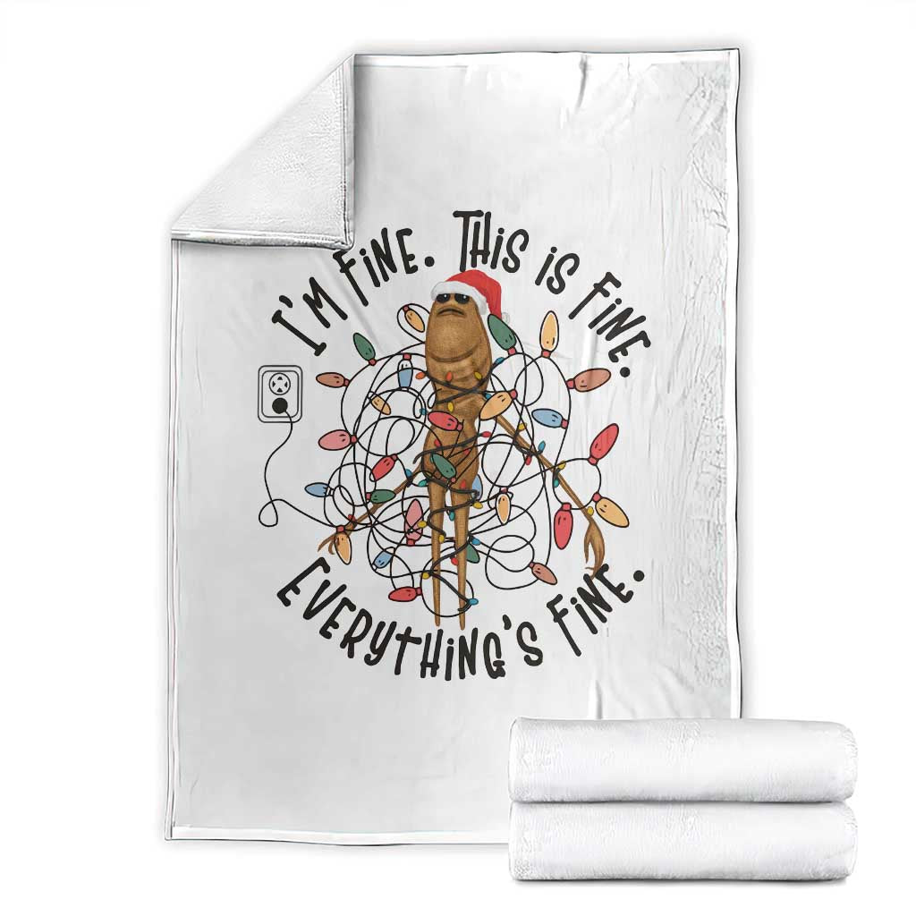 Marcus The Worm Christmas Meme Throw Blanket I'm Fine Everything is Fine TS10 White Print Your Wear