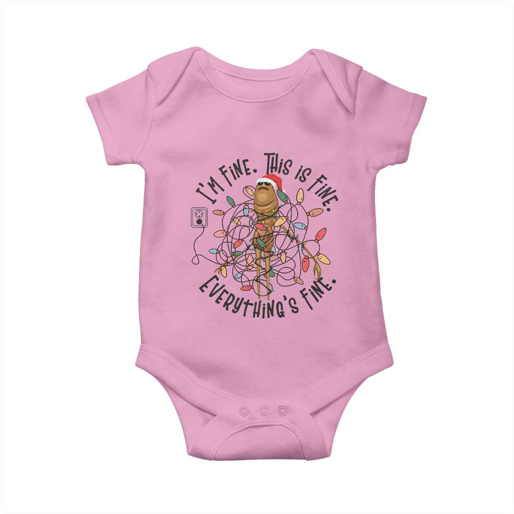 Marcus The Worm Christmas Meme Baby Onesie I'm Fine Everything is Fine TS10 Light Pink Print Your Wear