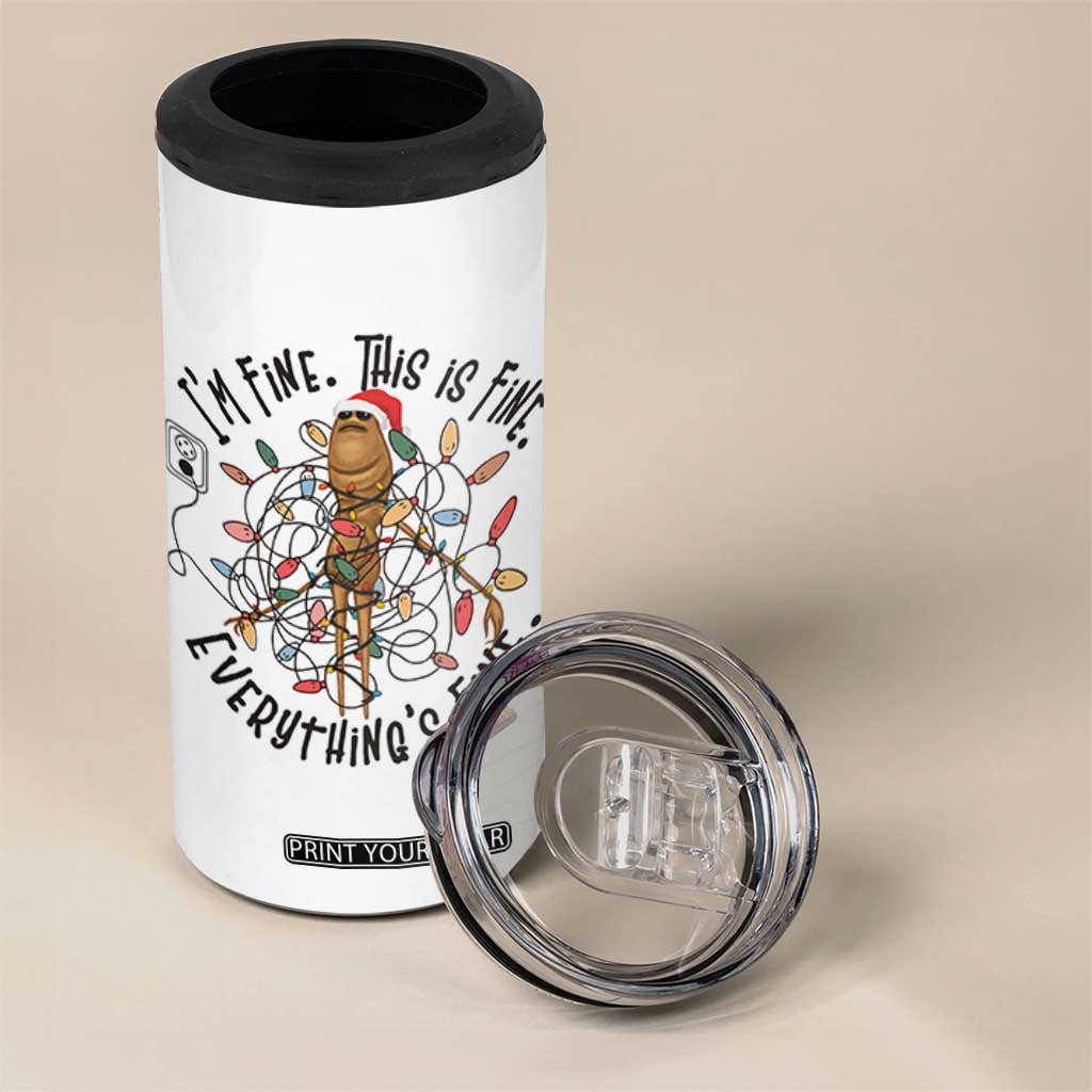 Marcus The Worm Christmas Meme 4 in 1 Can Cooler Tumbler I'm Fine Everything is Fine TS10 Print Your Wear