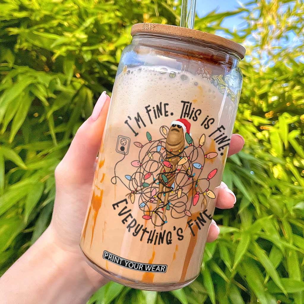 Marcus The Worm Christmas Meme Glass Can I'm Fine Everything is Fine TS10 White Print Your Wear