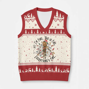 Marcus The Worm Xmas Meme V-Neck Knit Sweater Vest I'm Fine Everything is Fine TS10 Beige Red Print Your Wear