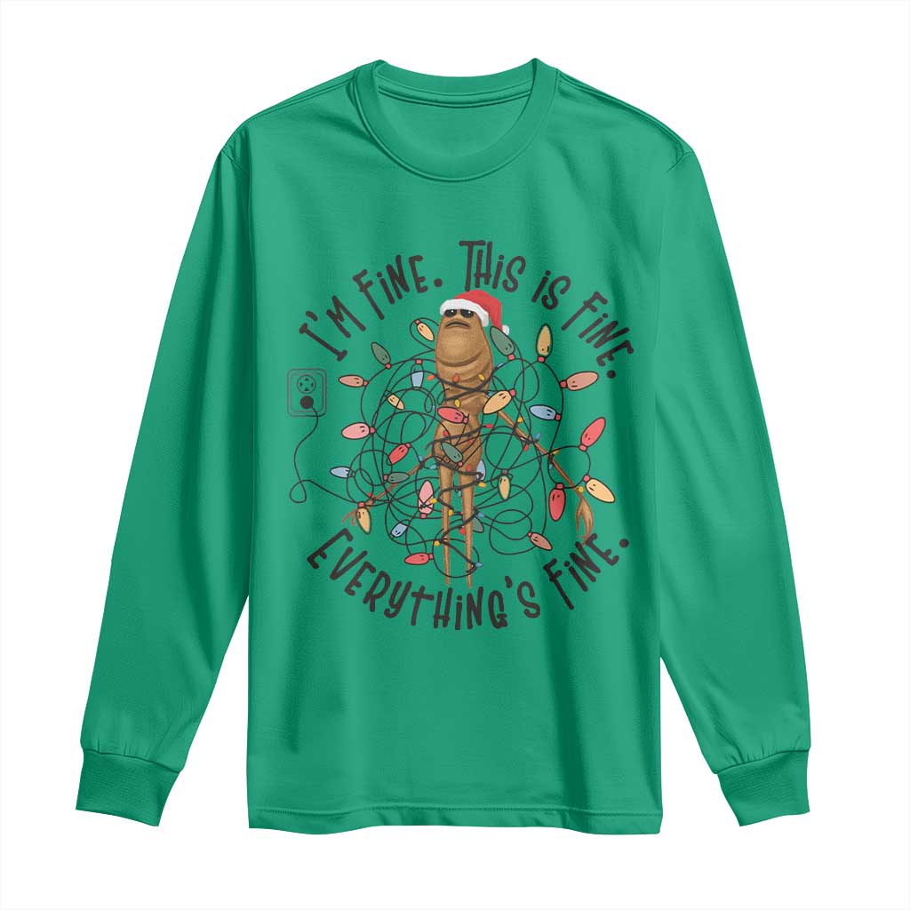 Marcus The Worm Christmas Meme Long Sleeve Shirt I'm Fine Everything is Fine TS10 Irish Green Print Your Wear