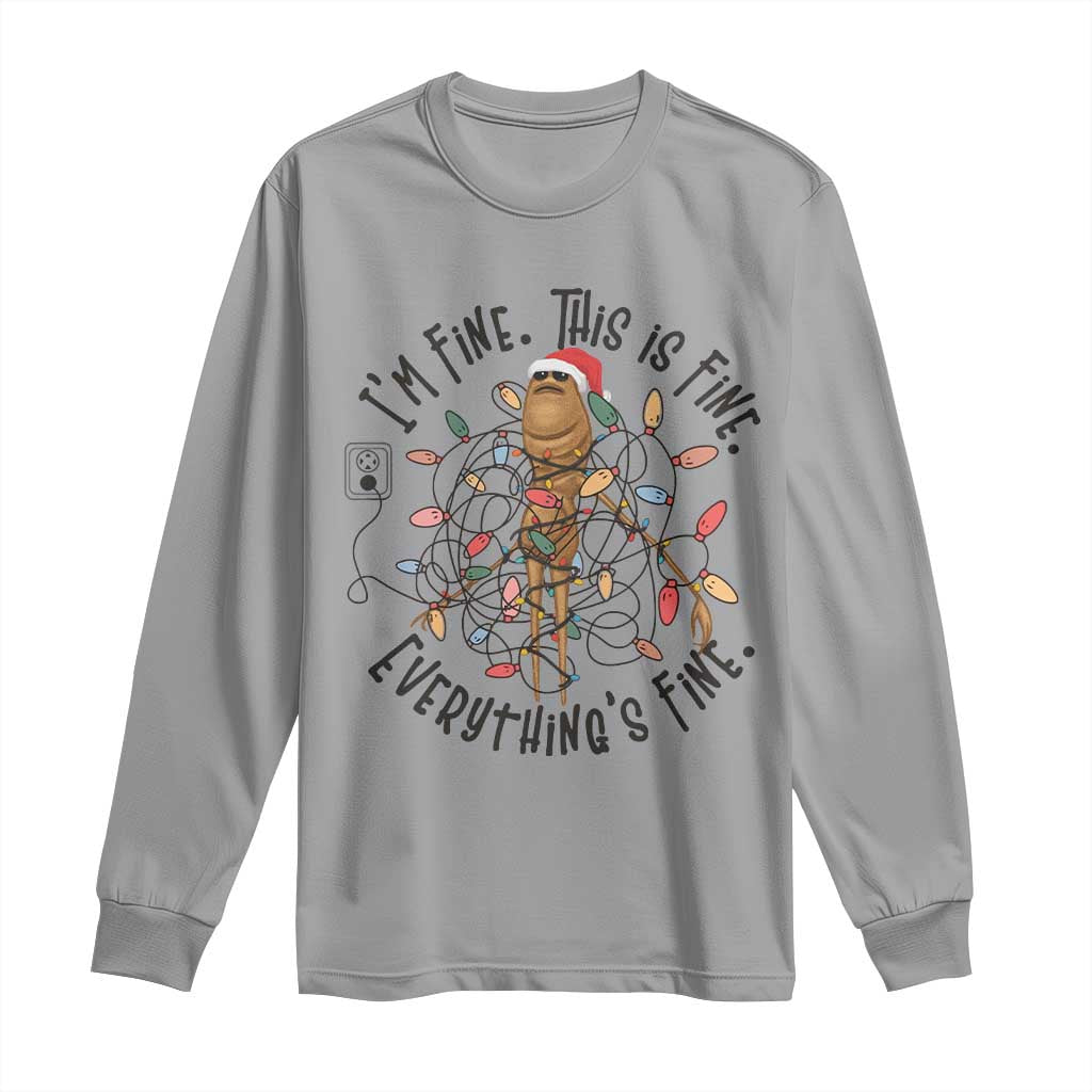 Marcus The Worm Christmas Meme Long Sleeve Shirt I'm Fine Everything is Fine TS10 Sport Gray Print Your Wear