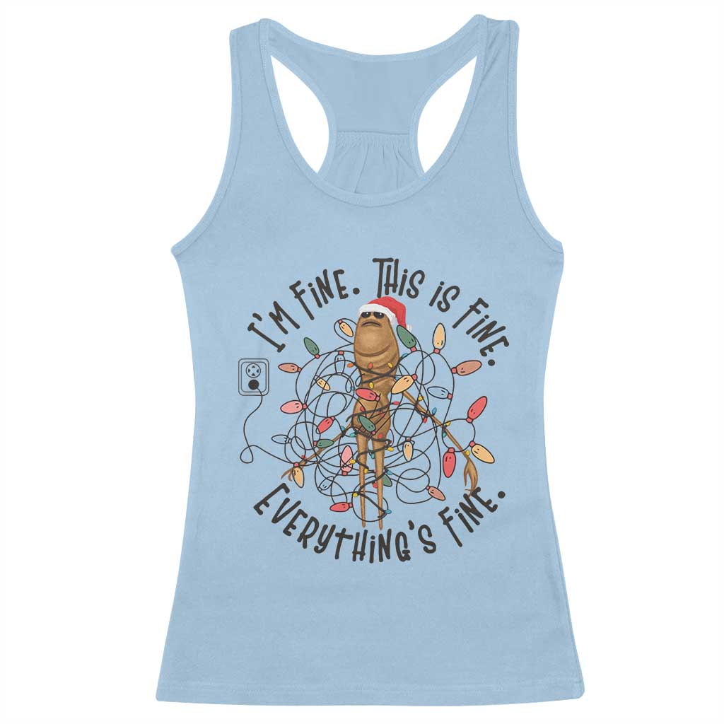 Marcus The Worm Christmas Meme Racerback Tank Top I'm Fine Everything is Fine TS10 Light Blue Print Your Wear