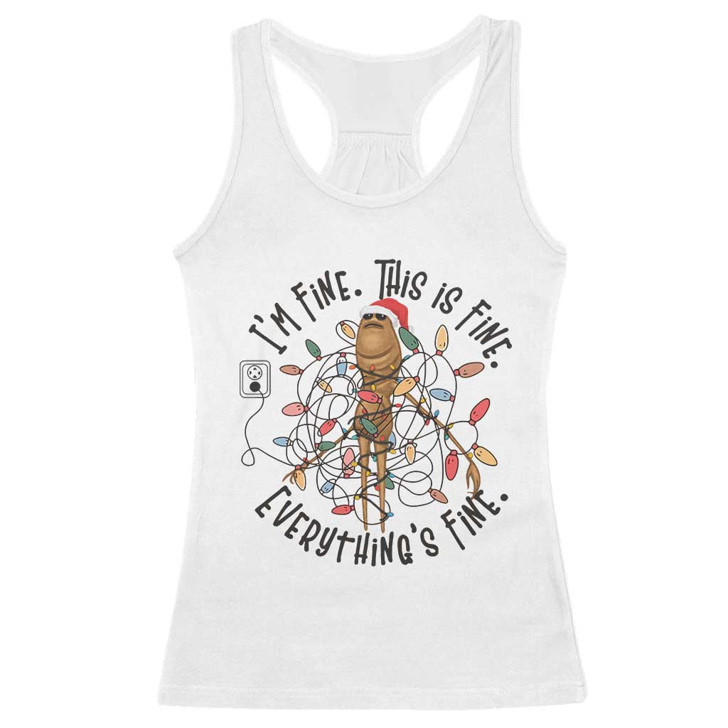 Marcus The Worm Christmas Meme Racerback Tank Top I'm Fine Everything is Fine TS10 White Print Your Wear