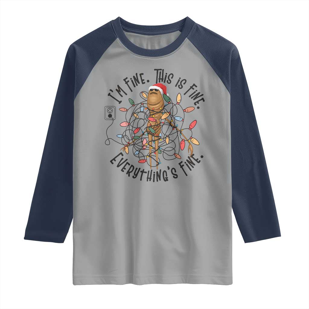Marcus The Worm Christmas Meme Raglan Shirt I'm Fine Everything is Fine TS10 Sport Gray Navy Print Your Wear