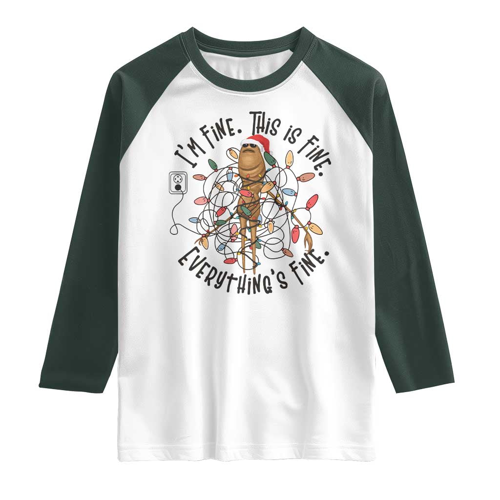 Marcus The Worm Christmas Meme Raglan Shirt I'm Fine Everything is Fine TS10 White Dark Forest Green Print Your Wear