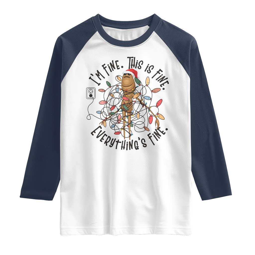 Marcus The Worm Christmas Meme Raglan Shirt I'm Fine Everything is Fine TS10 White Navy Print Your Wear