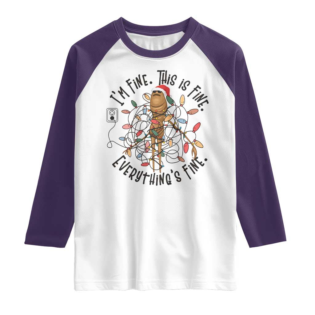 Marcus The Worm Christmas Meme Raglan Shirt I'm Fine Everything is Fine TS10 White Purple Print Your Wear