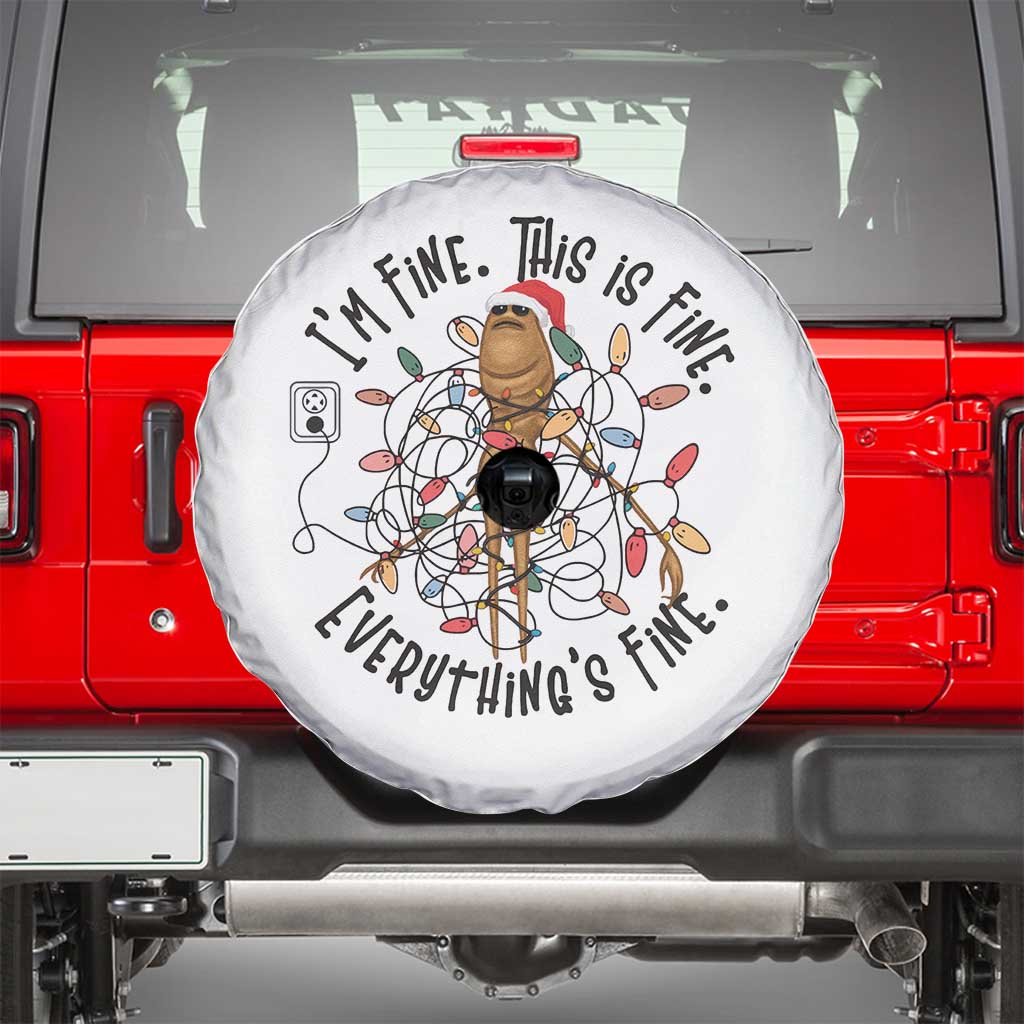 Marcus The Worm Christmas Meme Spare Tire Cover I'm Fine Everything is Fine TS10 White Print Your Wear