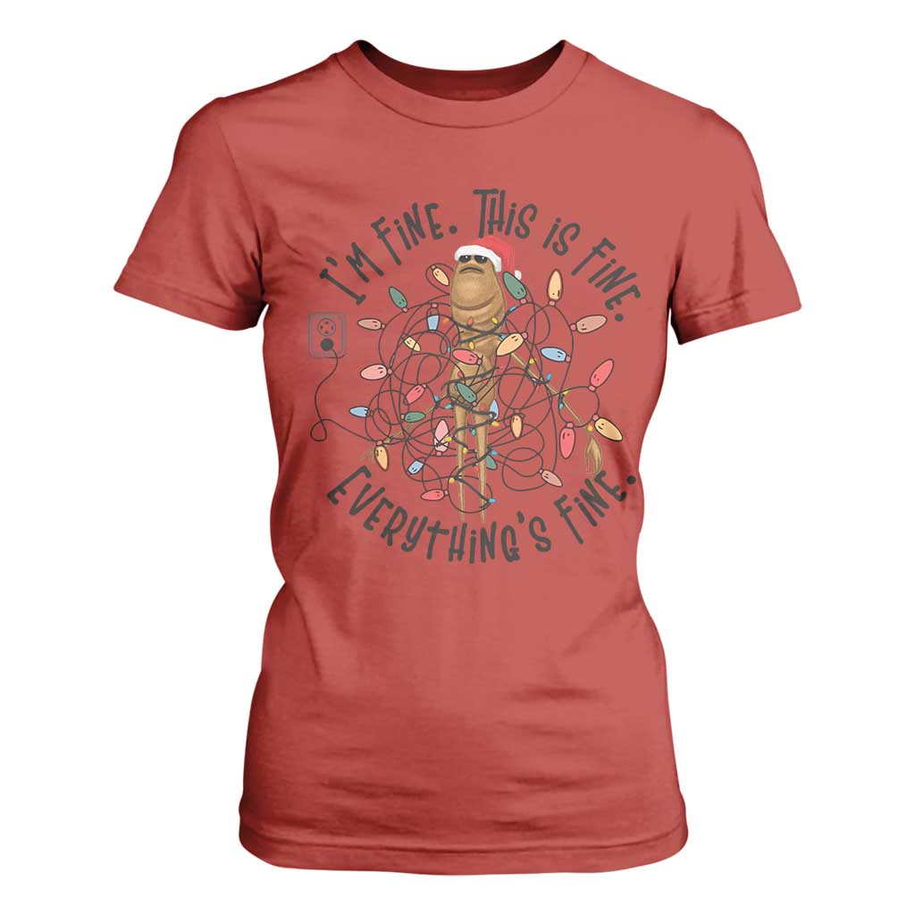 Marcus The Worm Christmas Meme T Shirt For Women I'm Fine Everything is Fine TS10 Red Print Your Wear