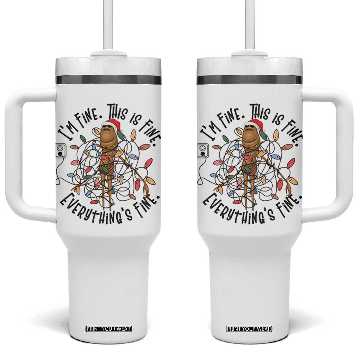 Marcus The Worm Christmas Meme Tumbler With Handle I'm Fine Everything is Fine TS10 One Size: 40 oz White Print Your Wear