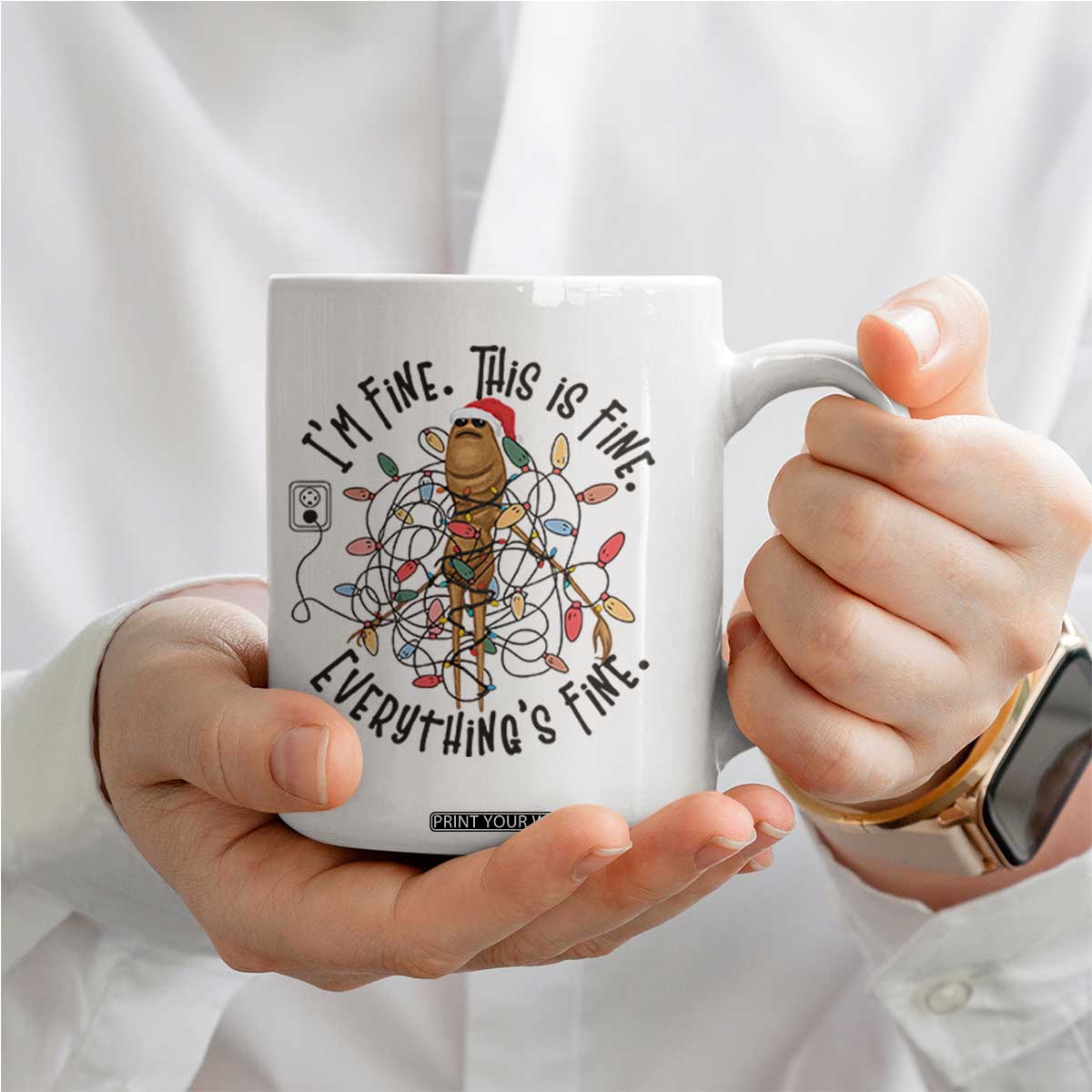 Marcus The Worm Christmas Meme Coffee Mug I'm Fine Everything is Fine TS10 Print Your Wear