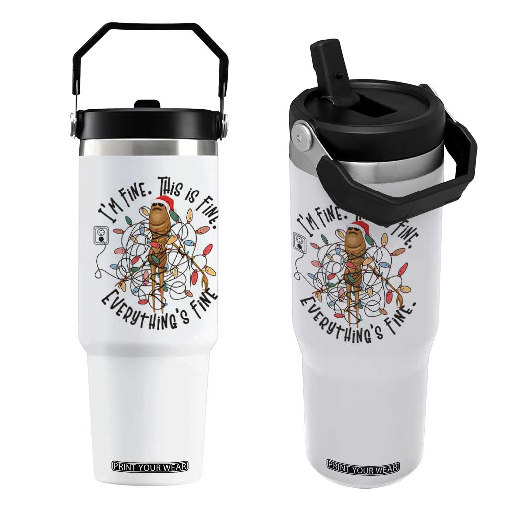 Marcus The Worm Christmas Meme Flip Straw Tumbler I'm Fine Everything is Fine TS10 One Size: 30 oz White Print Your Wear