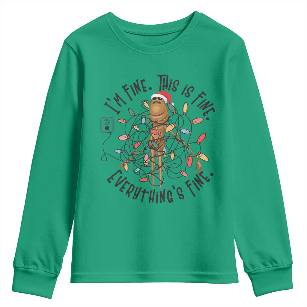 Marcus The Worm Christmas Meme Youth Sweatshirt I'm Fine Everything is Fine TS10 Irish Green Print Your Wear