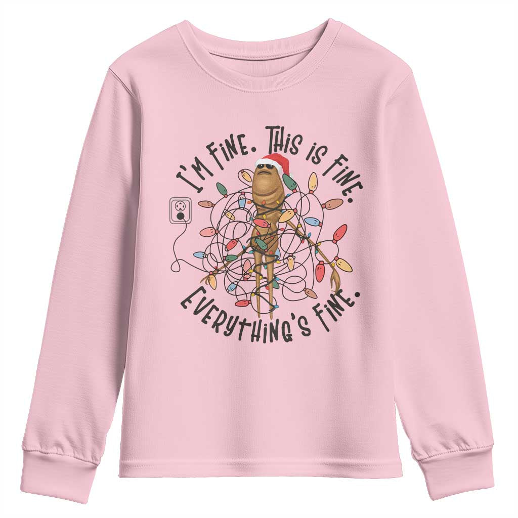 Marcus The Worm Christmas Meme Youth Sweatshirt I'm Fine Everything is Fine TS10 Light Pink Print Your Wear