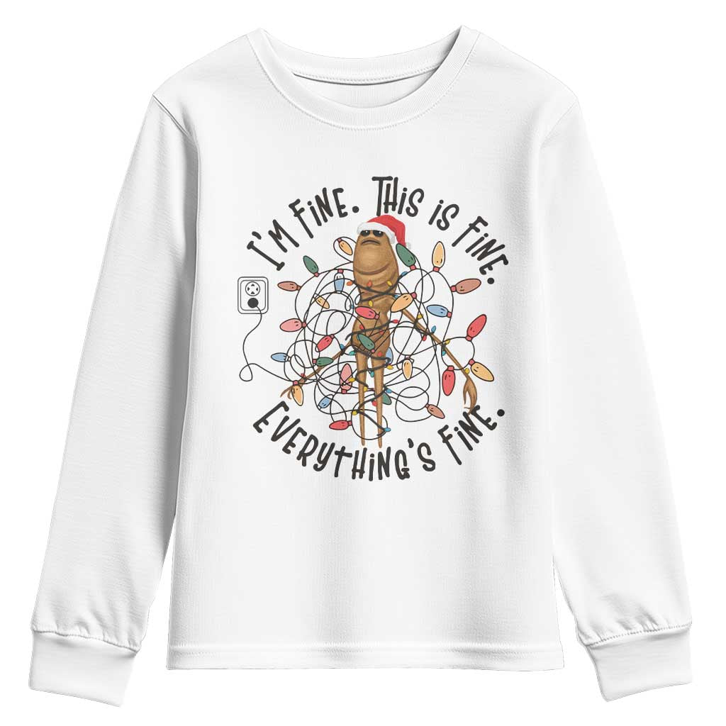 Marcus The Worm Christmas Meme Youth Sweatshirt I'm Fine Everything is Fine TS10 White Print Your Wear